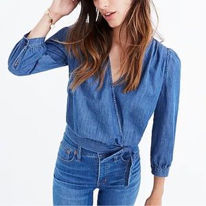 NWT Madewell Long Sleeve Denim Wrap Top Size M